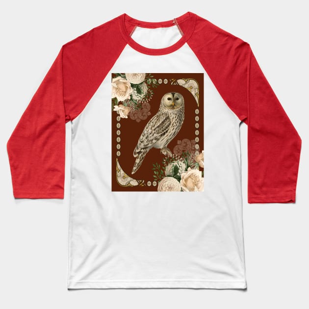 Barn Owl with Ivory Roses in Art Nouveau Influence Baseball T-Shirt by allthumbs
